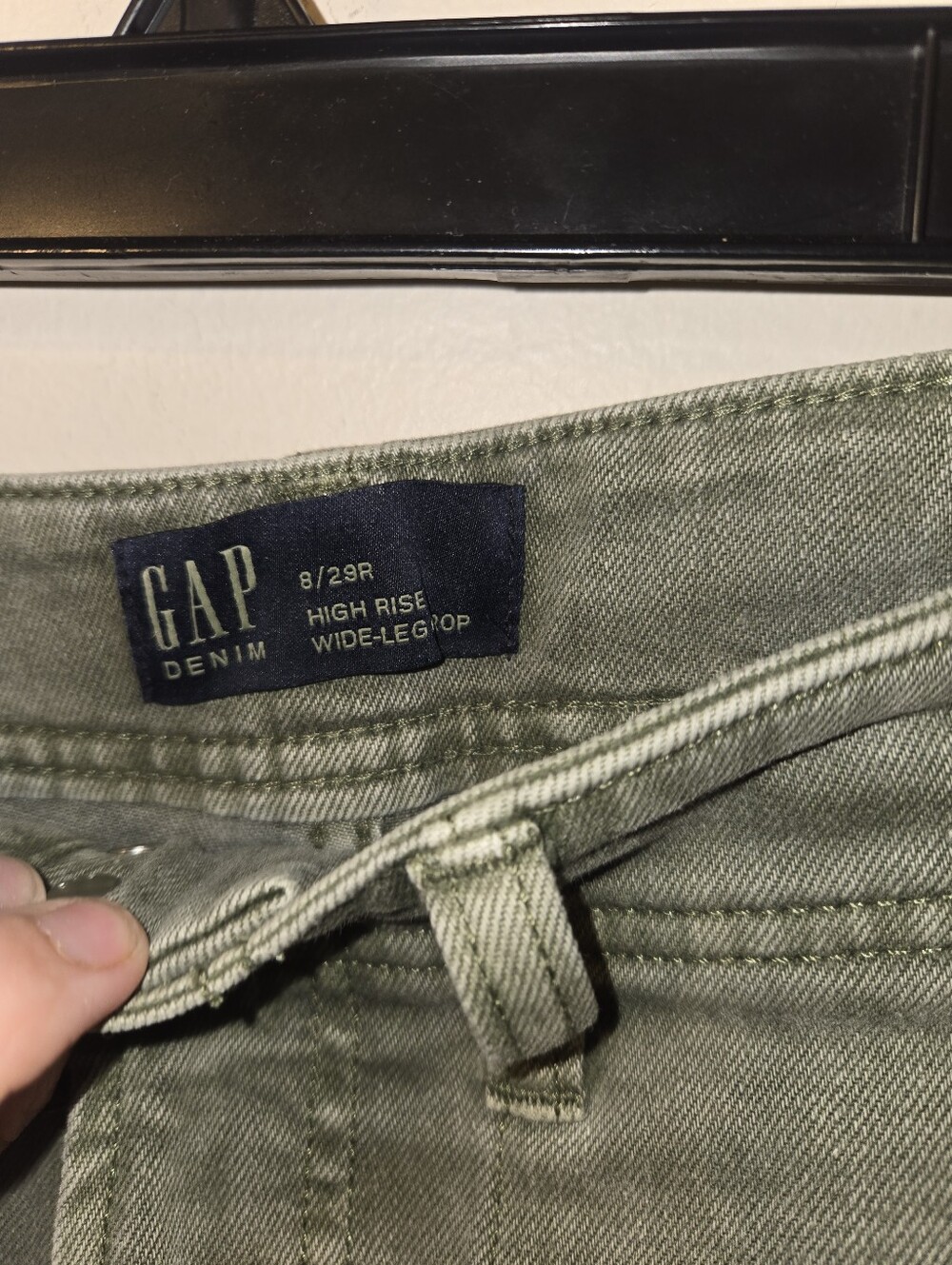 GAP Denim High Rise Wide Leg Jeans Women’s 8/28R Olive Green Utility Carpenter - Picture 2 of 4